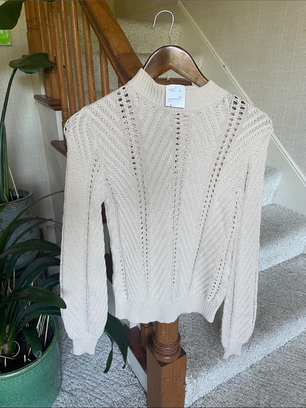 Forever 21 Cream Openwork Mock Neck Sweater NWT